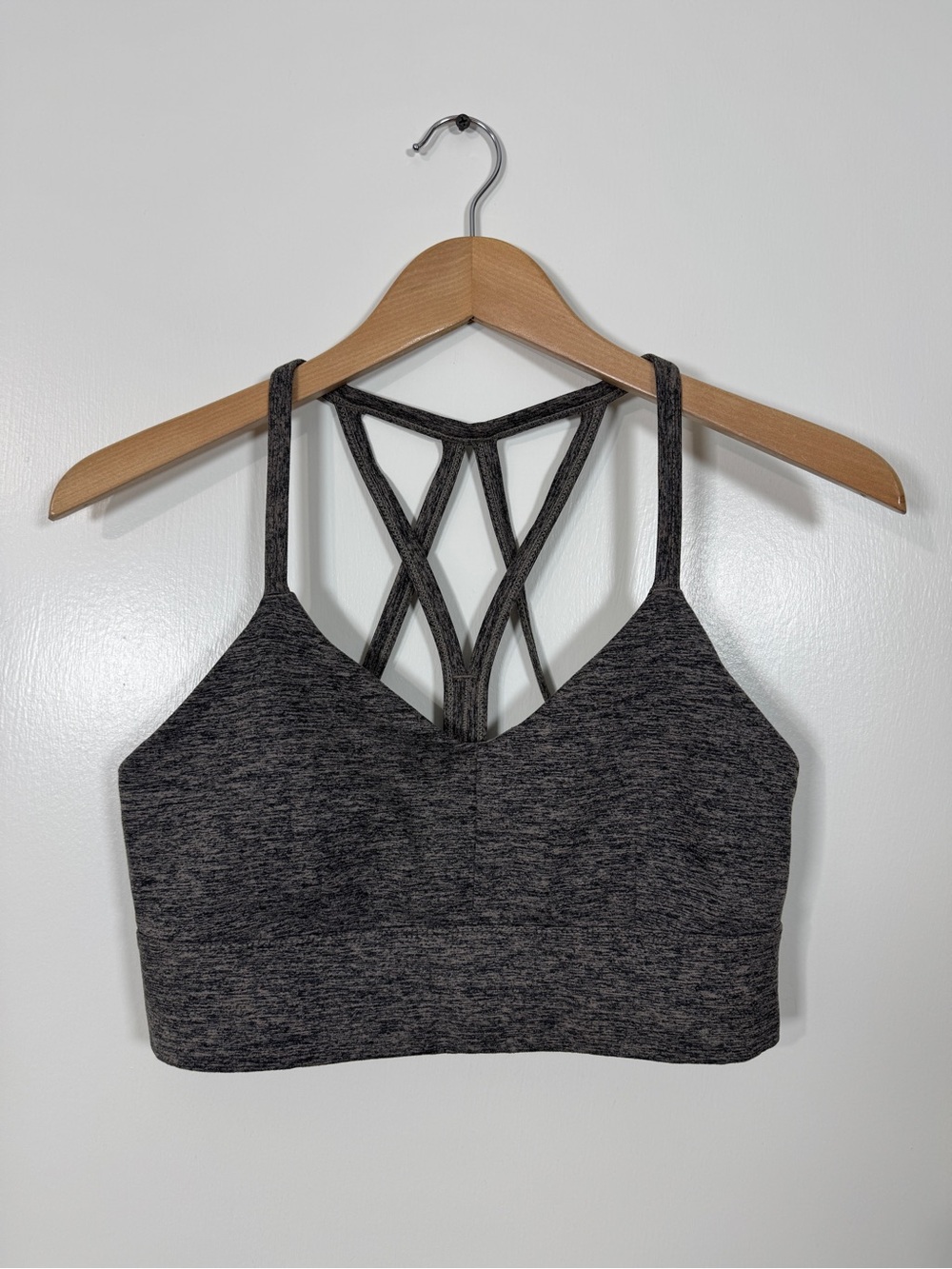WAT80 {JoyLab} Brown Gray Strappy Back V-Neck Removable Padding Sports Bra